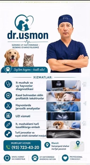 Sifatli veterinariya xizmati 24/7