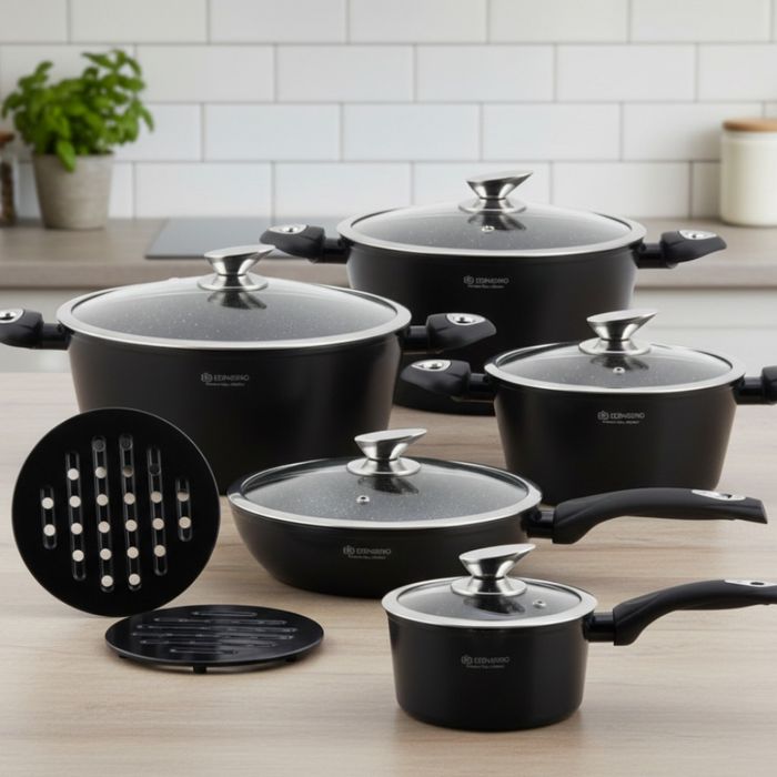 Комплект от 12 части - тенджери, тиган и подложки Edenberg EB-5613