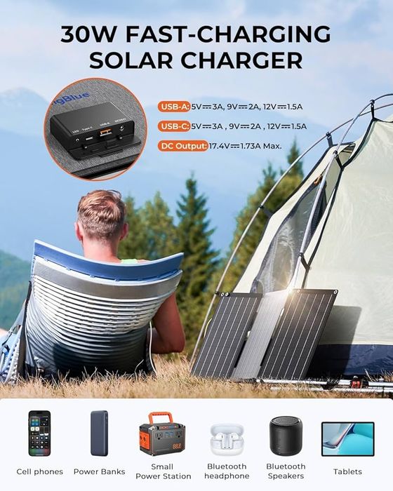 BigBlue 30W Solar Charger, SolarPowa 30 Portable Solar Panel