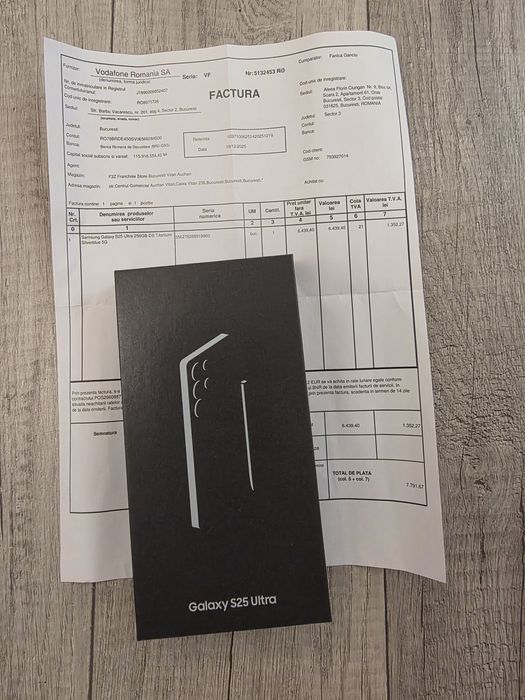 Samsung s25 Ultra 5G SilverBlue 256Gb NOU Sigilat Factură 2ANI GARANȚI