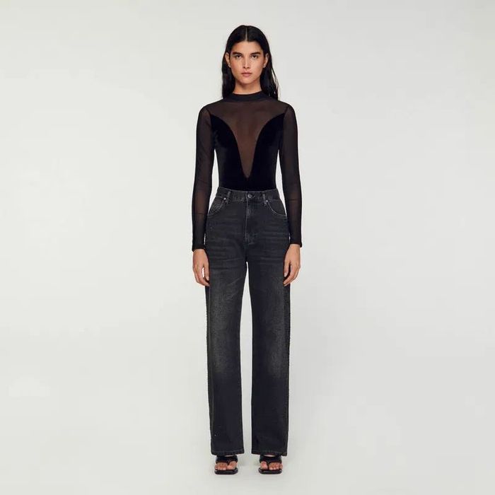 Черни дънки Sandro с камъни