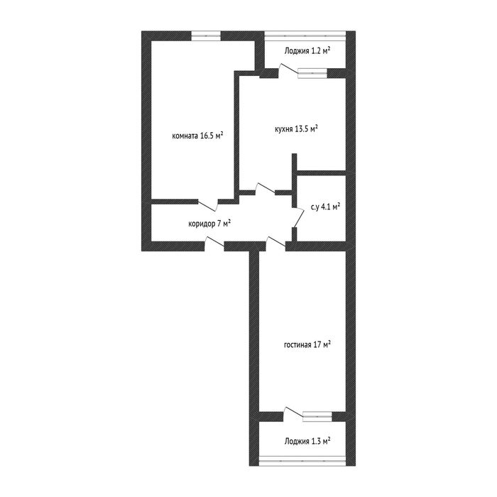 2 комнатная ,крыша двускатная