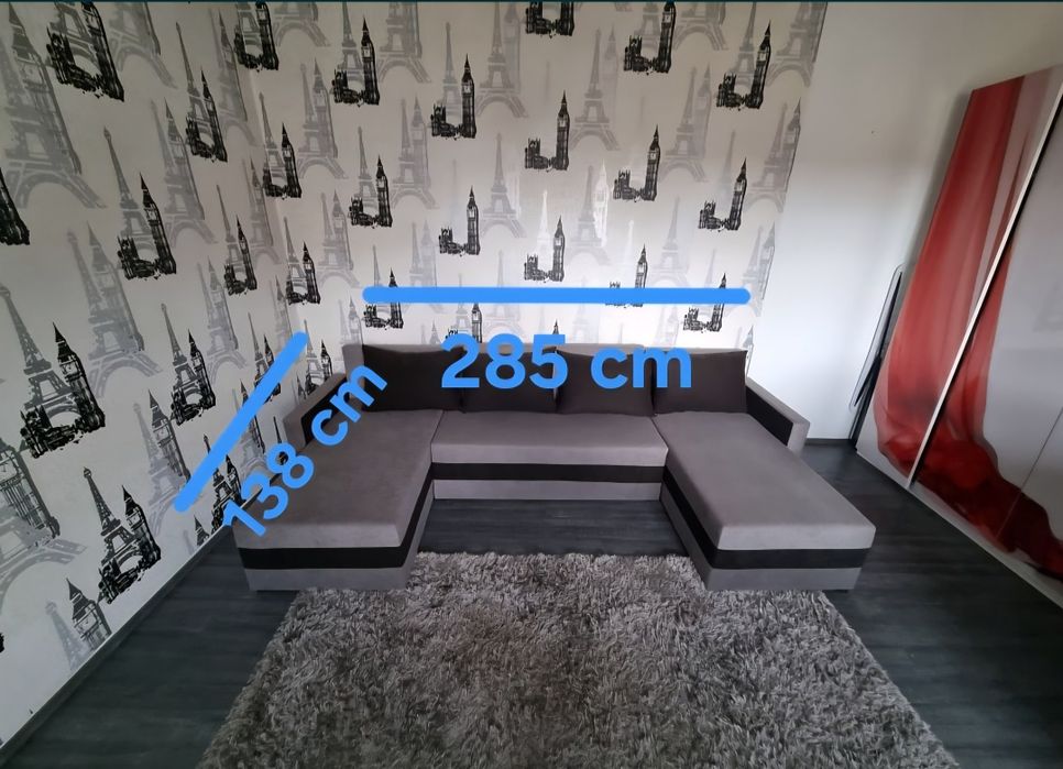 Canapea in forma de U, 138 cm l/285 cm L