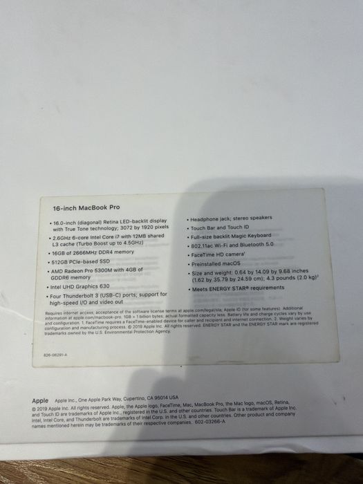 MacBook Pro 16 inch 2019 16/512gb