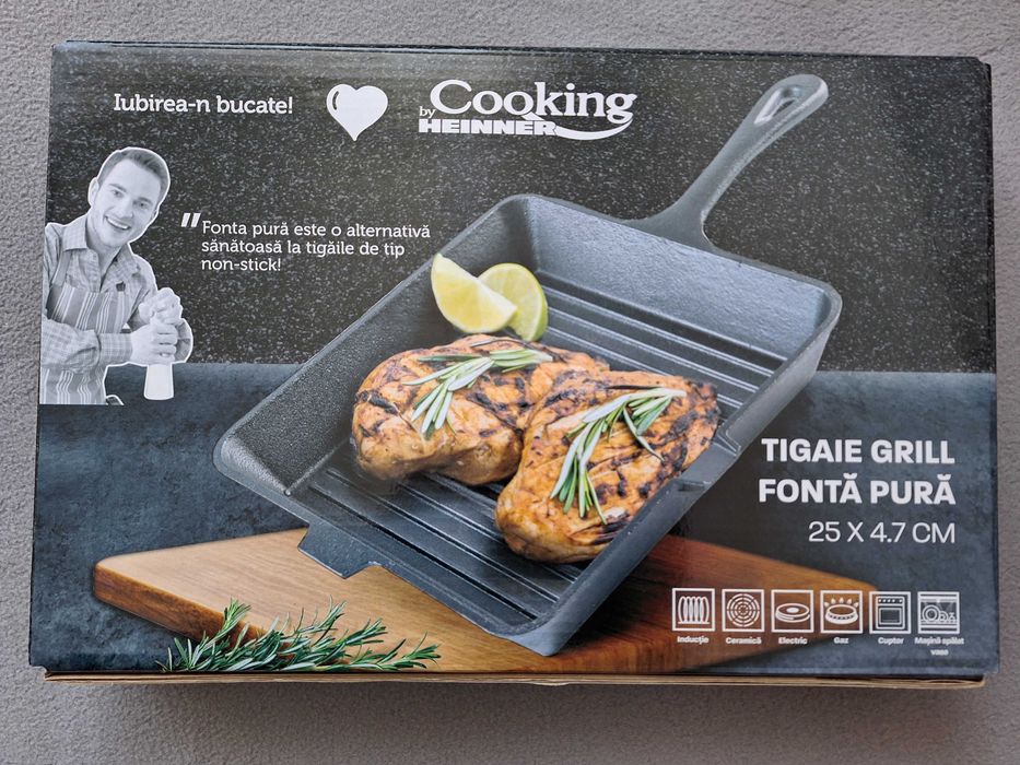 Tigaie grill fonta pura inductie dimensiune 25 x 4.7 cm tigaie gratar fonta