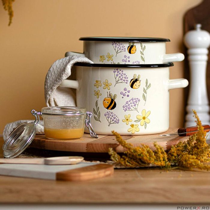 Oala din otel emailat sticlos, 22cm, 6l, decor Albinute, Bee Florina