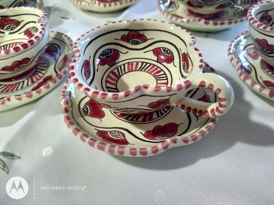 Италианска ръчно рисуван сервиз за кафе S.C.O Orvieto Italy.