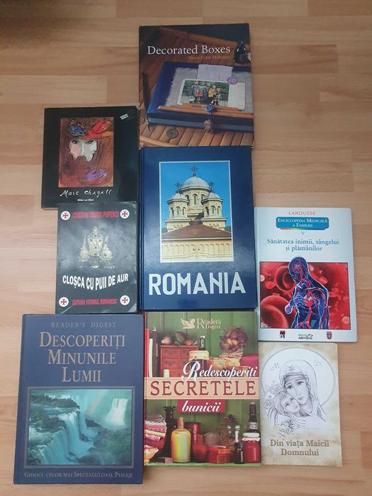 Lot 10 cărți diverse (Reader’s Digest, enciclopedii, artă, România)