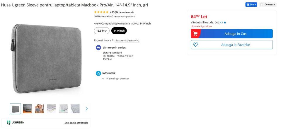 Laptop Dell i7 Gen 11, 16GB RAM, 512GB SSD, Latitude 3420 + Husă Cadou