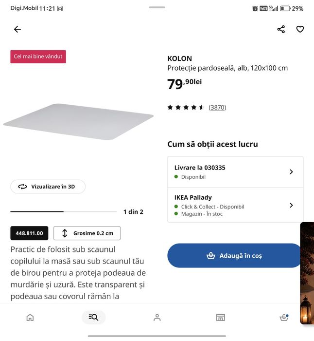 Kolon protecție pardoseala 120x100 cm am 8 bucati ikea
