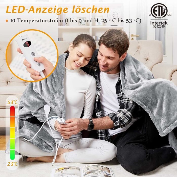 Отопляемо Електрическо одеяло 200 x 180 см, Фланел Шерпа, 10 темп нива