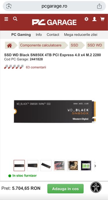 SSD WD Black SN850X 4TB PCI Express 4.0 x4 M.2
