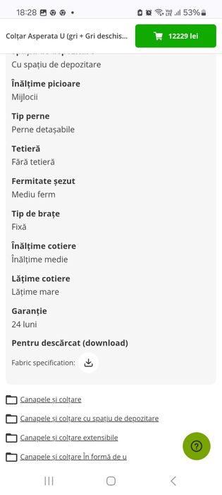 Vând colțar Aspeta