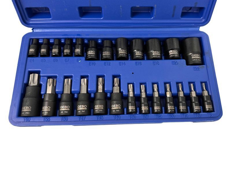 Комплект ключове битове торкс т8-т60 вложки профил е е4-е20 1/4 3/8 1/