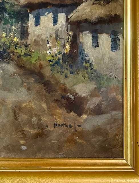 "Sat transilvan" SUPERB! Tablou VECHI, ulei/panza, semnat 80x60cm+Rama