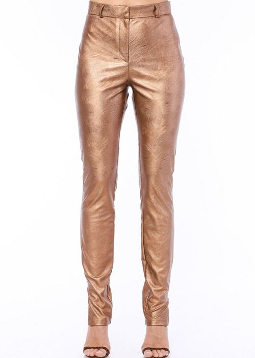 Pantaloni imitatie piele bronz 36 si bluza asortata
