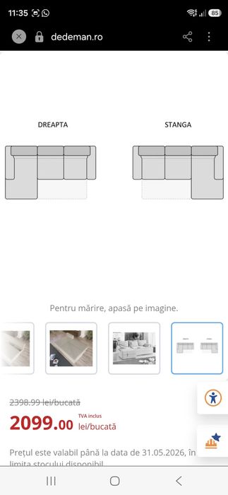 Colțar living extensibil pe dreapta