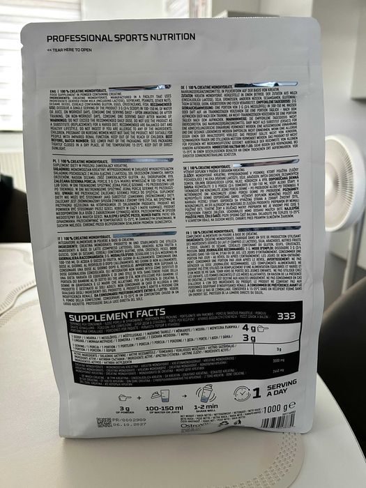 Creatina monohidrata OstroVit 1000g (fara aroma), 333 portii, sigilata