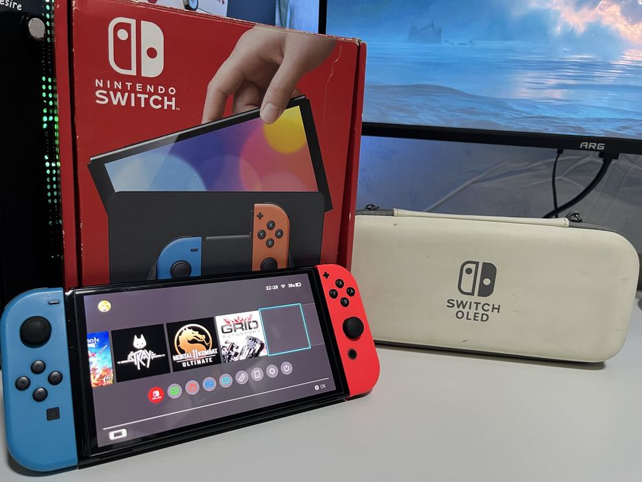 Nintendo switch oled neon red прошитая,чипованная