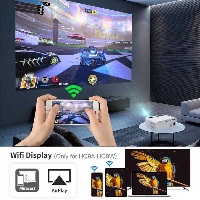 Proiector Everycom HQ9W LED, Full HD 1080p, Android Smart TV, Wi-Fi 5G, Bluetooth