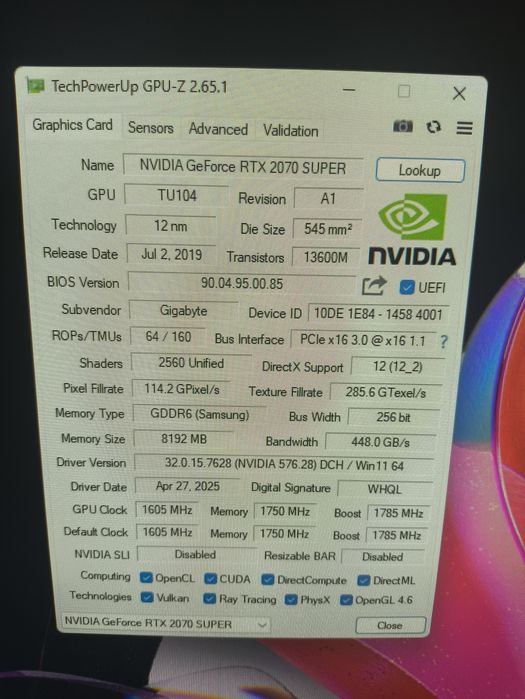 Gigabyte RTX2070Super 8Gb GDDR6