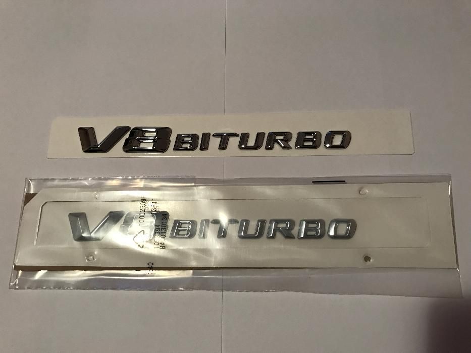 Emblema compatibila Mercedes V8 BITURBO abs aripi  crom/negru