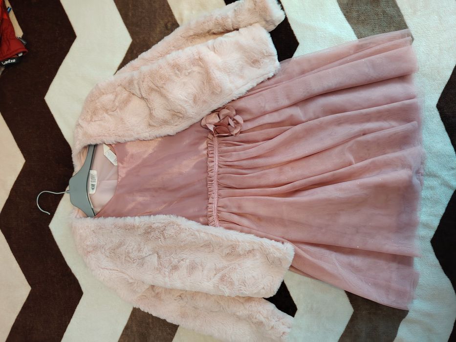 Rochie roz + blana roz fete 7-8 ani 122-128 cm