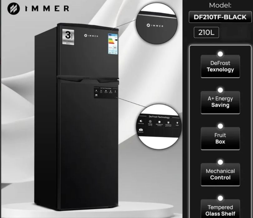 черный холодильник immer- black 210L