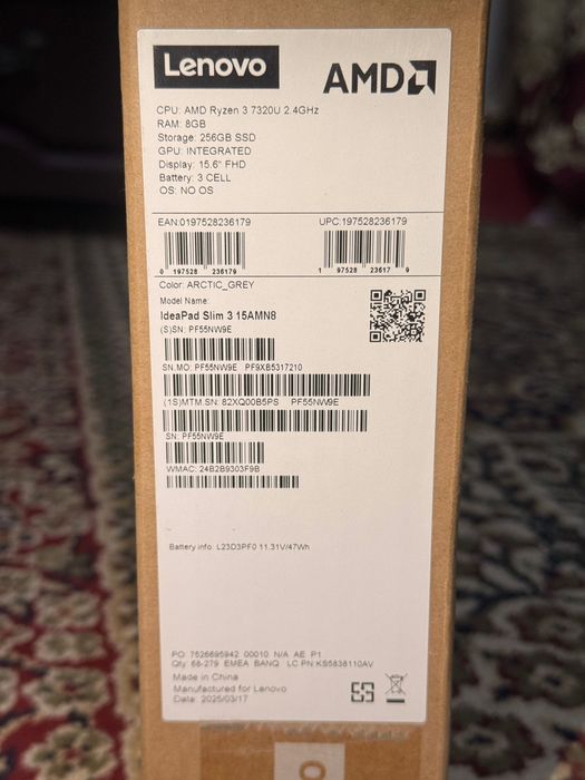 Lenovo IdeaPad Slim 3 15AMN8 идеал в коробке и с зарядным устройством