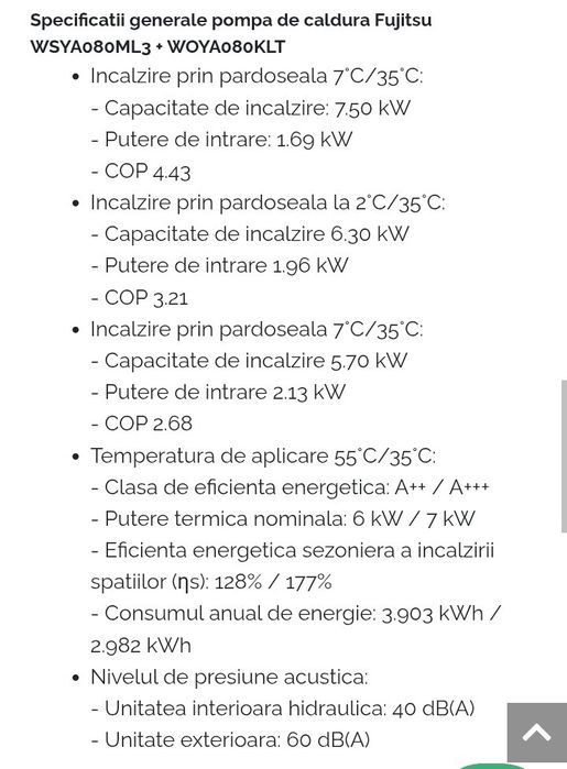 Pompa caldura split 7.5kW 230V R32 Fujitsu WSYA080ML3 - WOYA080KLT
Incalzire - Racire - Apa Calda Menajera