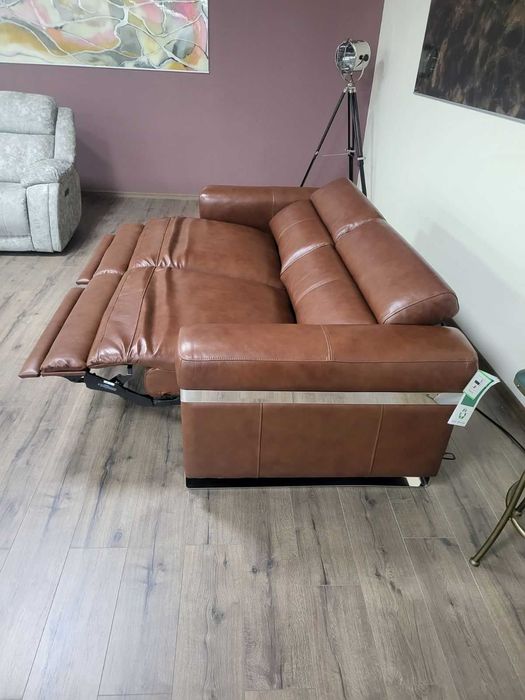 Кафяв кожен диван тройка "Moreno" с електрически релаксиращ механизъм