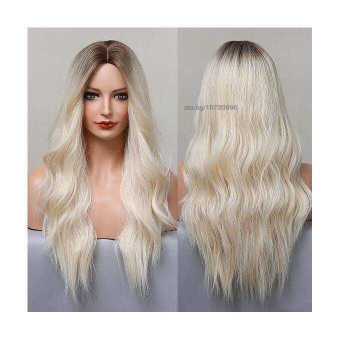 Светло руса омбре перука с тъмни корени на път