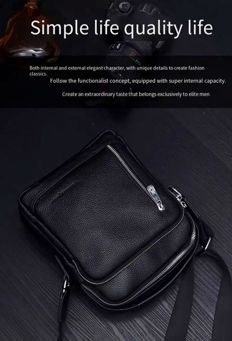 Мъжка изискана и луксозна кожена чанта /Черна естест•кожа -9% Промоция