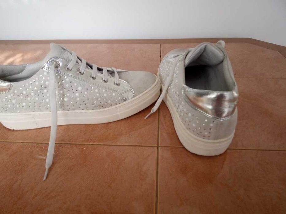 Sneakers piele naturală Wanita(Made in Italy)Detalii perle/arginti, 40