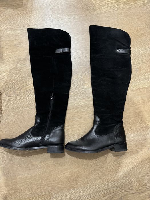 Дамски черни ботуши естествена кожа+велур