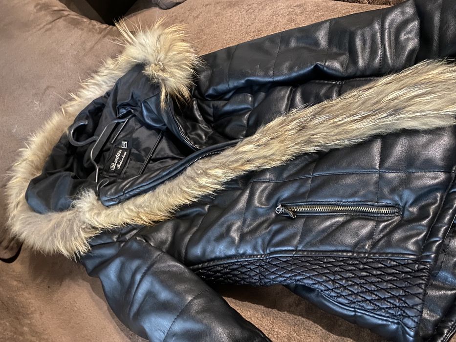 Зимно кожено яке с естествен пух