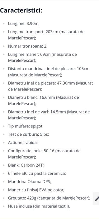 Lanseta Okuma custom black spod, 3.90m, 2 buc, 5 lbs