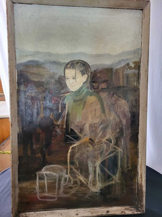 Pictură ulei pe pânză, semnată cu inițiala AB