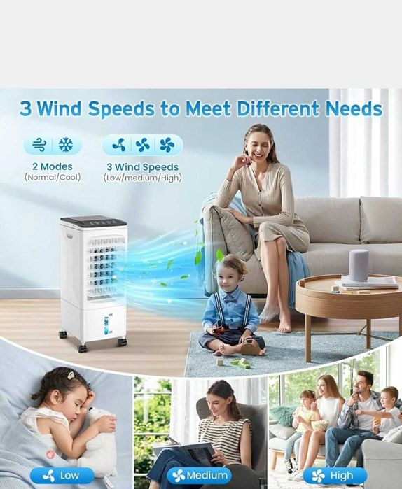 Мощен мобилен охладител, овлажнител, пречиствател за въздух