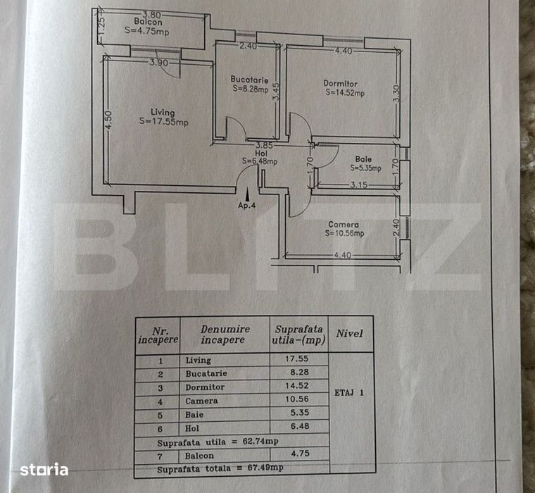 Apartament 3 camere, 67mp, Giroc