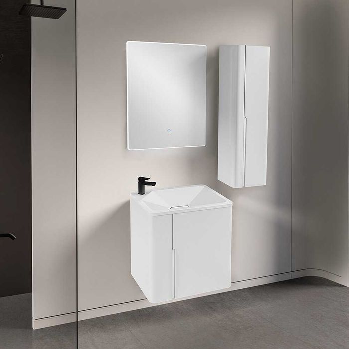 Комплект за баня ELIA WHITE 60 см шкаф с мивка, LED огледало и колона