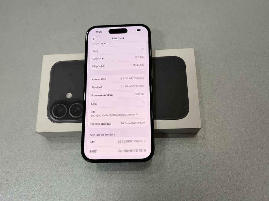 Iphone 16, 128 gb, Black, la cutie