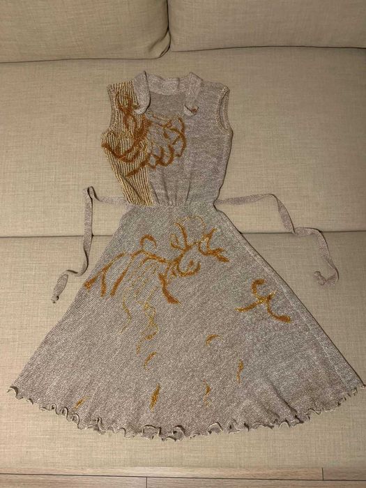 Rochie eleganta bej auriu, marime S (made in Romania)