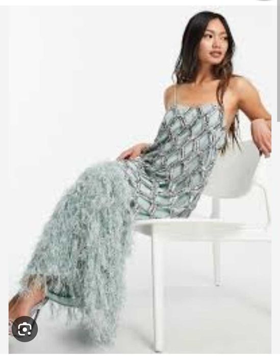 Официална  миди рокля с пера Asos Edition