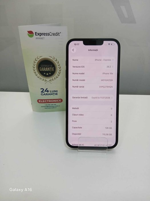 (AG46) iPhone 16E 128Gb 100% bateria B.4256 Garantie 2 ani