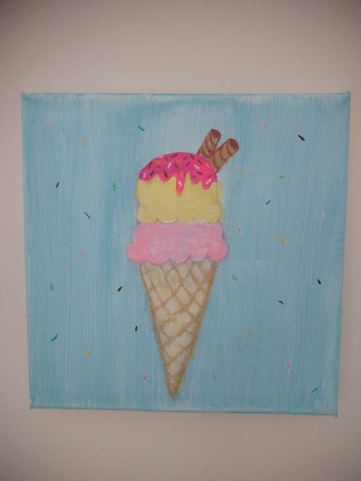 Акрилна рисунка „Сладолед“ върху канава 20/20 – ръчно изработена карти