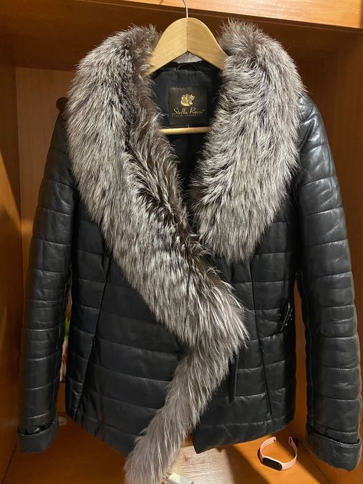 Куртка кожаная с мехом чернобурки
