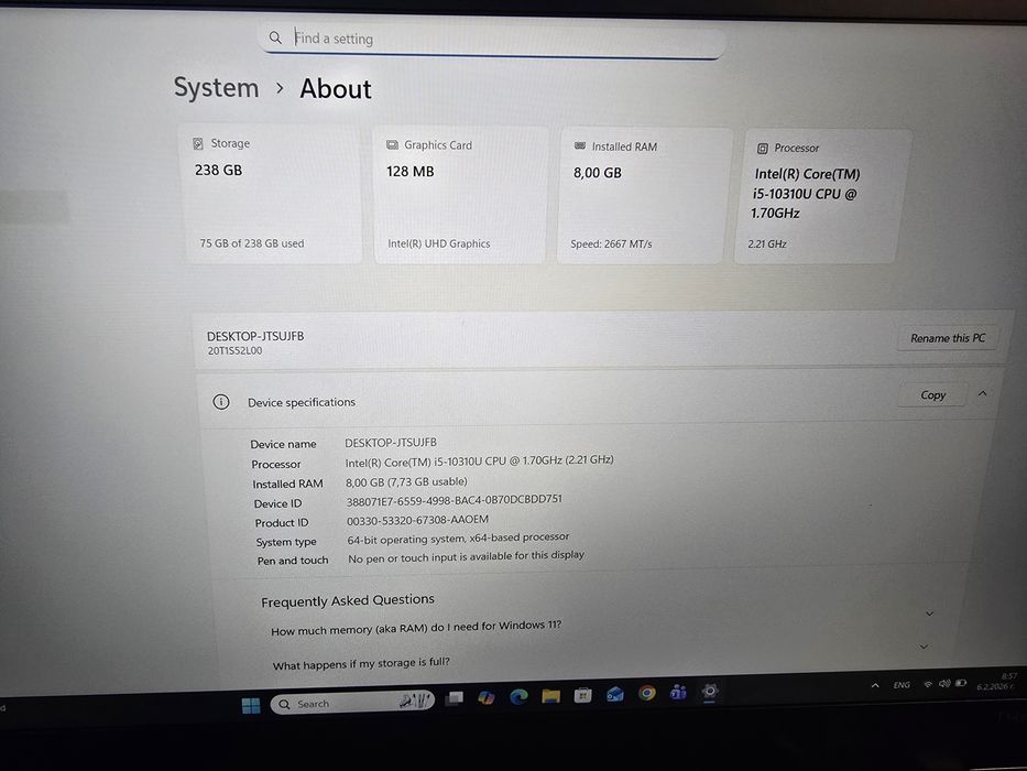 Lenovo Thinkpad T14s- i5, 8gb ddr4, 256nvme ГАРАНЦИЯ 12м.