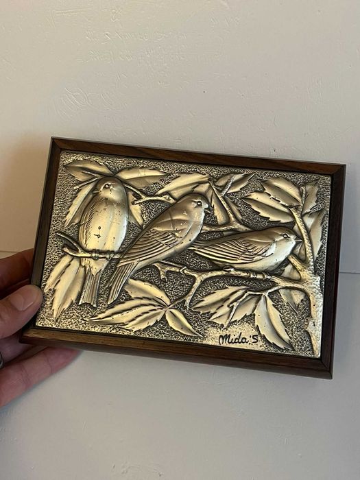 CUTIE BIJUTERII LEMN Nuc + ARGINT 925 - MIDAS - Caseta - Vintage !