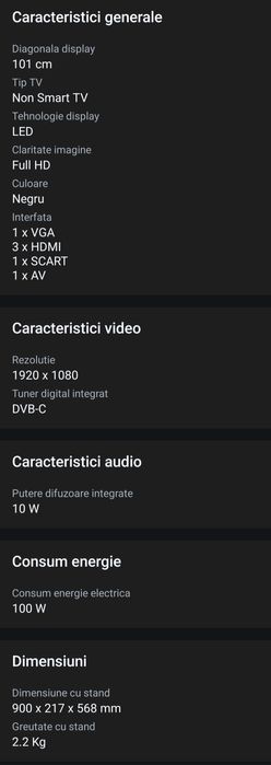 TV LED Vortex, Full HD, 102 cm